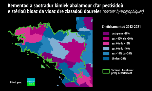 240421 - Splann ! Carte évolution ecotoxicité pesticides cours d'eau Bretagne 2012-2021 Bzhg Crédits Akwari