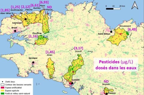 Cartographie des bassins versants bretons : usages des sols et concentration totale en pesticides. Jennifer Laurent, laboratoire Lemar