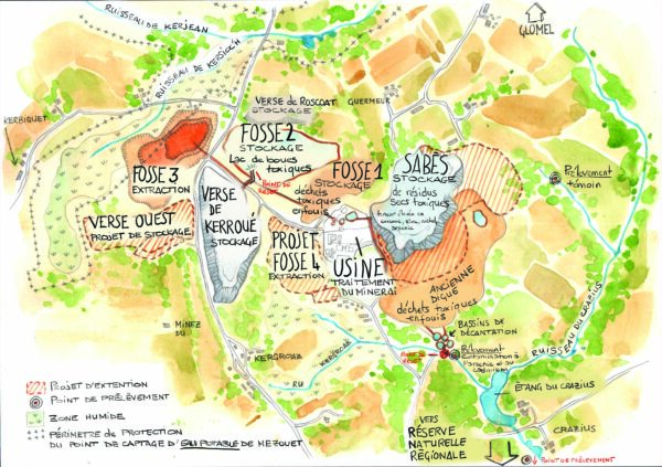 Carte de la mine d'andalousite de Glomel exploitée sur la commune de Glomel, en Centre-Bretagne. Crédits Aurélie Calmet