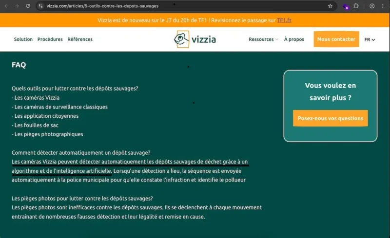 En 2025, la start-up affichait fièrement l’utilisation de « l’intelligence artificielle ». Source : Capture d’écran du site web de Vizzia
