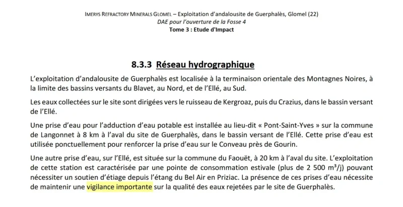 230201 - Imerys Glomel étude d'impact projet d'ouverture de la fosse 4 extrait réseau hydrographique
