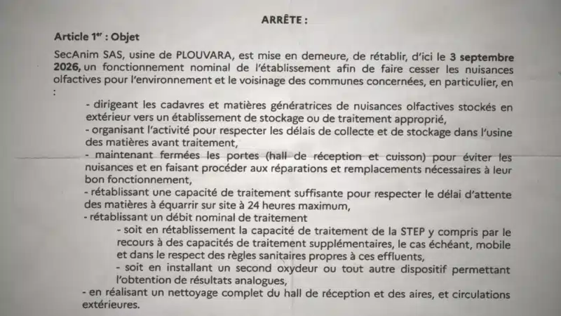 280821 Actualités SecAnim Plouvara Arrêté Mise En Demeure Mesures D'urgence (1920x1080)