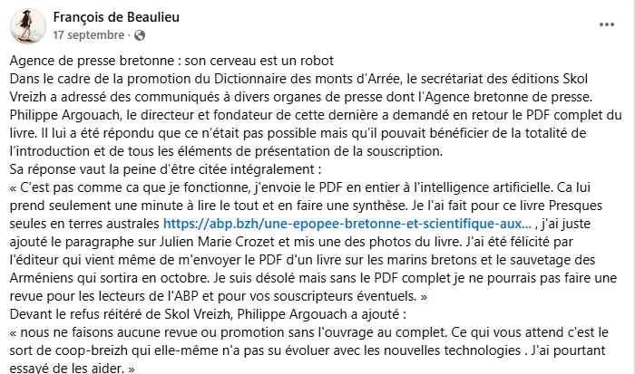 Francois De Beaulieu Contre Agence Bretagne Presse