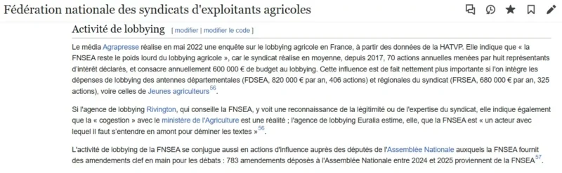 Wikipédia Lobbying FNSEA